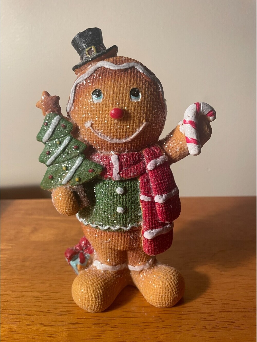 Gingerbread Man Figurine Statue Candy Cane Top Hat Christmas Tree Kitchen Decor